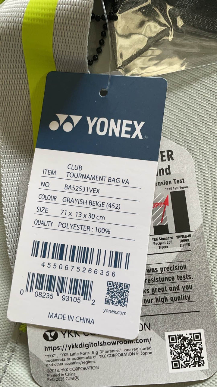 Yonex Club Series Badminton/ Tennis Tournament Bag VA Collection (6pcs) BA52531VEX Grayish Beige