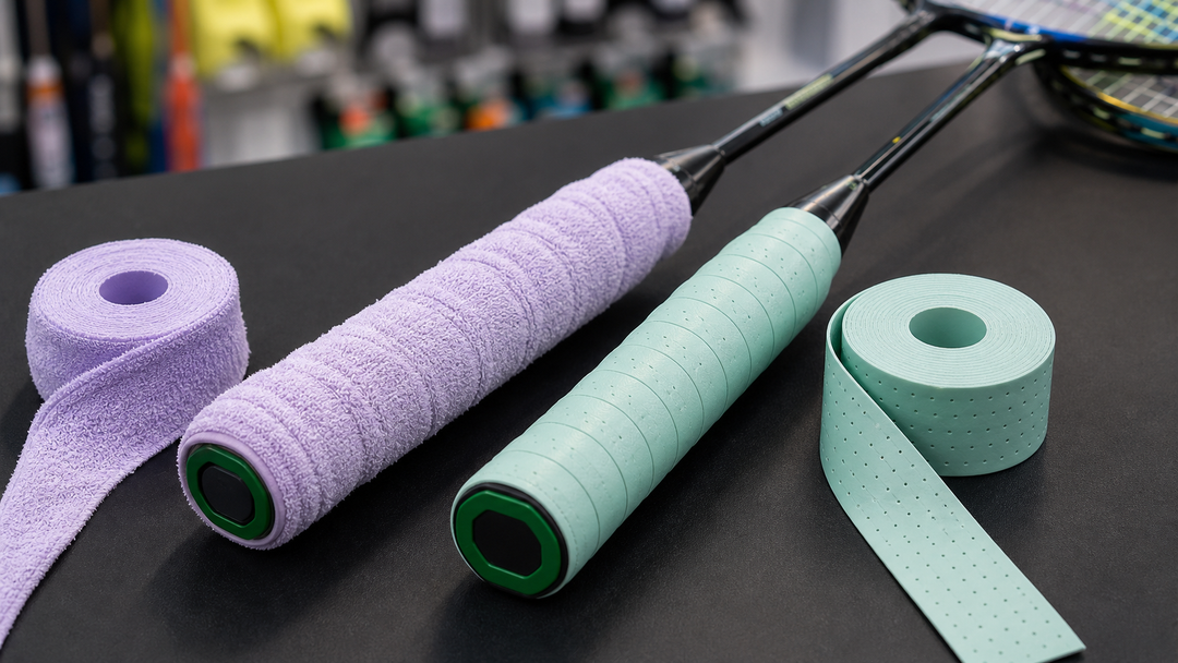 Badminton towel grip and synthetic overgrip texture comparison