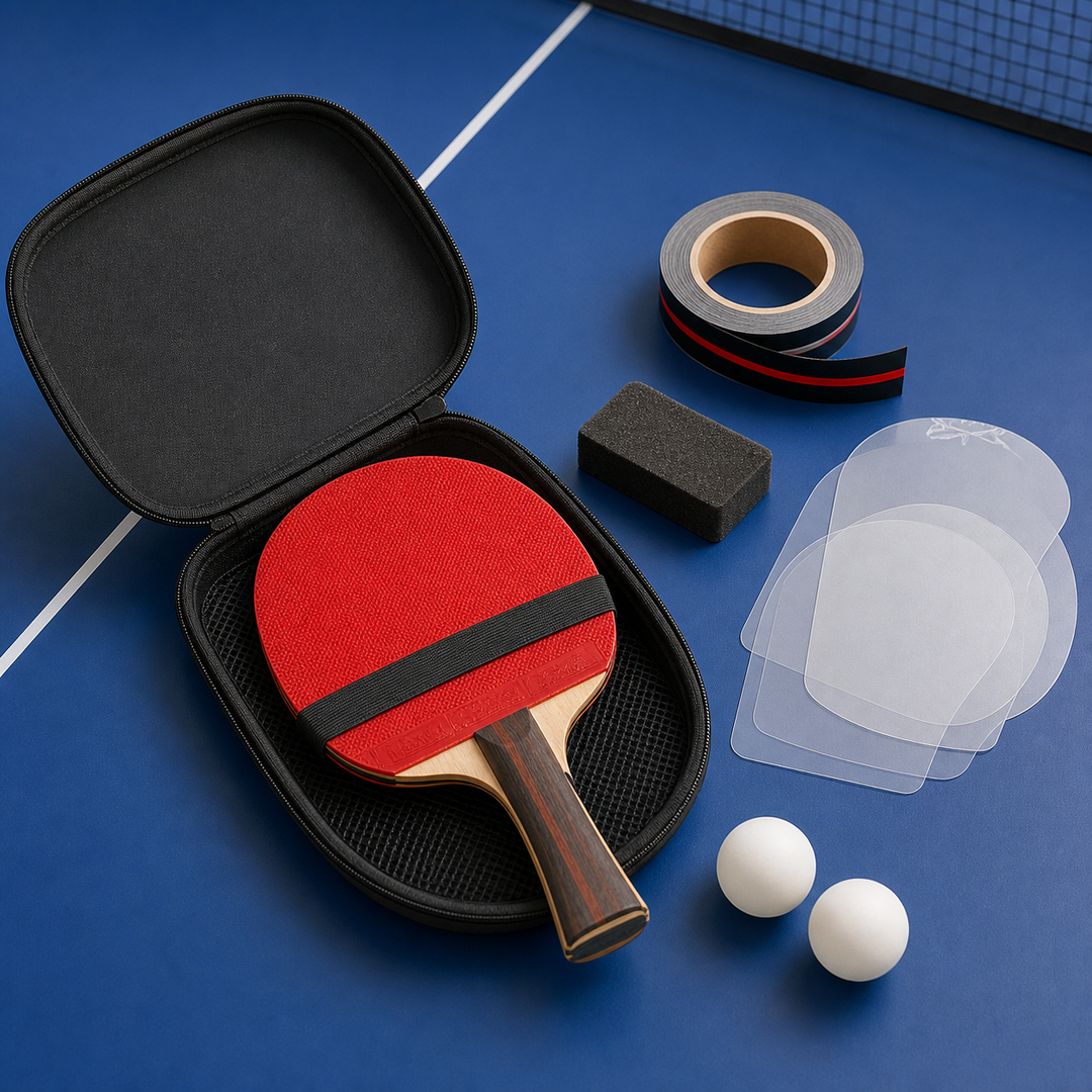 Table tennis racket protection kit with case edge tape film cleaner and balls