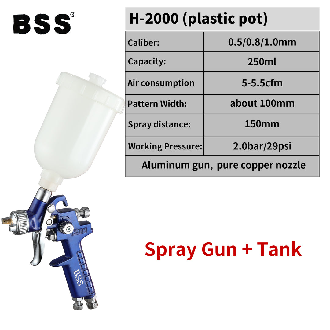 Gravity Paint Spray Gun – 250ml Aluminum Tank, Non-Drip Design, Model H2000