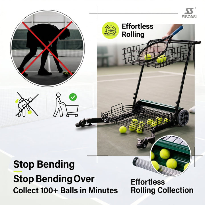 SIBOASI Practical Tennis Ball Mower Efficient Sports Ball Collector For Court Training Use SS-S705T