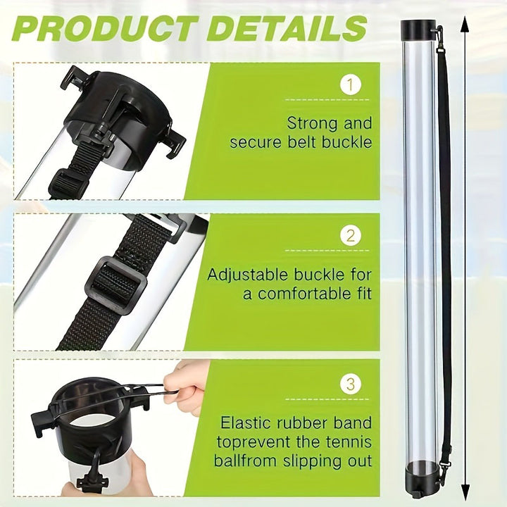 SPP Portable Tennis Ball Tube Pickup with Shoulder Strap Clear PC Material Holds 12/15/18 Balls Court &amp; Home Use