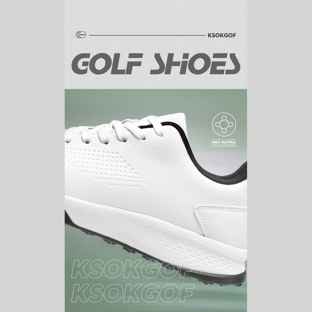 KSOKGOF Men Women Golf Shoes, Universal Golf Footwear with Excellent Traction, Stable Comfortable Golf Sneakers for All Golfers, White/Black G8002