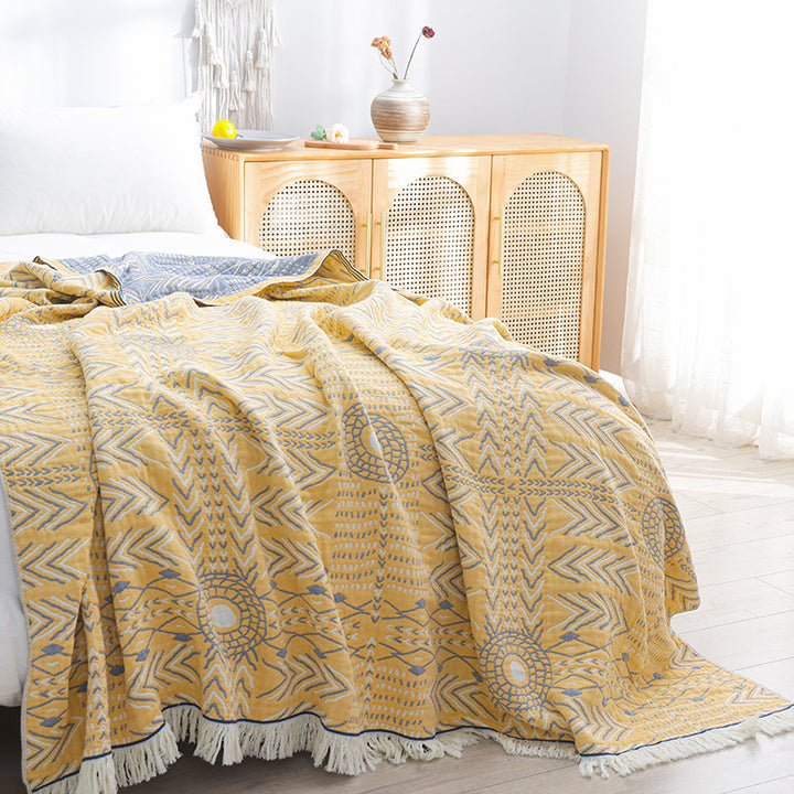 Bohemian Pure Cotton Quilt - Four-Layer Gauze Towel Quilt Sofa Cushion Full Air Conditioning Thin Cover Blanket