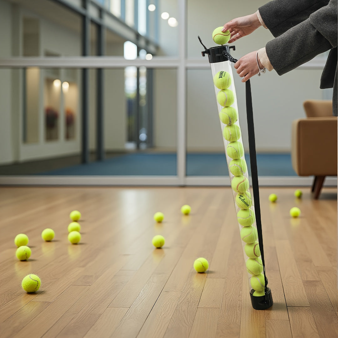 SPP Portable Tennis Ball Tube Pickup with Shoulder Strap Clear PC Material Holds 12/15/18 Balls Court &amp; Home Use