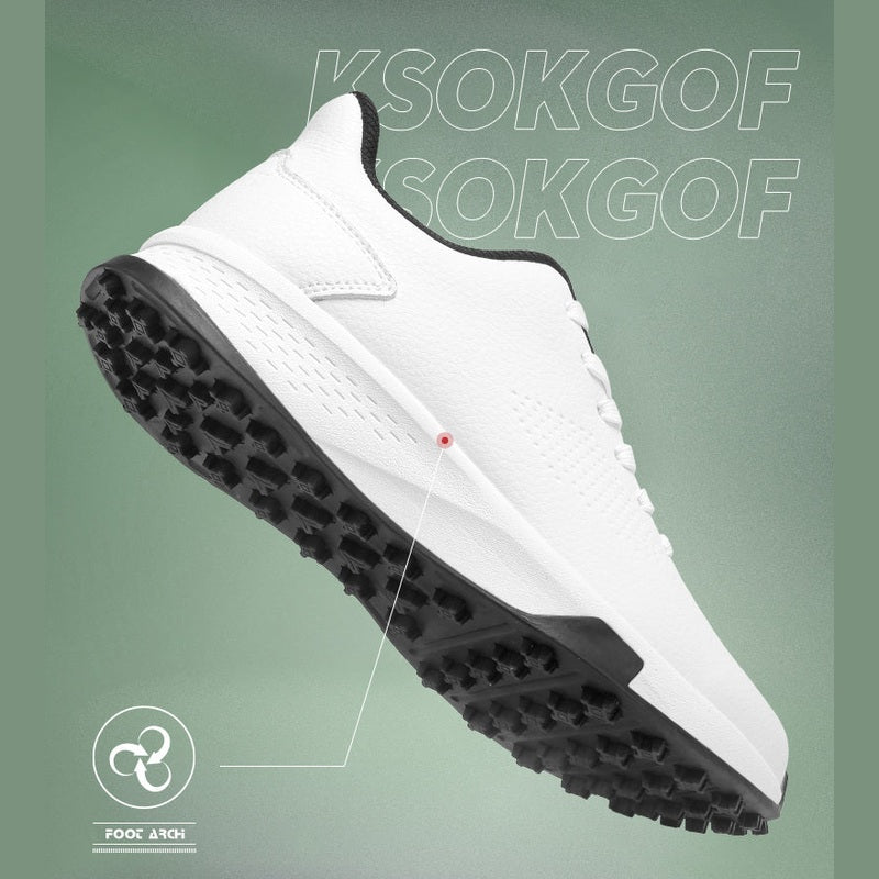 KSOKGOF Men Women Golf Shoes, Universal Golf Footwear with Excellent Traction, Stable Comfortable Golf Sneakers for All Golfers, White/Black G8002