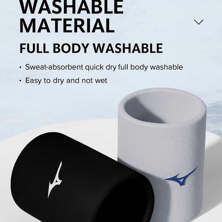 Mizuno Wristband - Sports Wristband for Badminton, Tennis, Basketball, Sweat-Absorbent Wipes