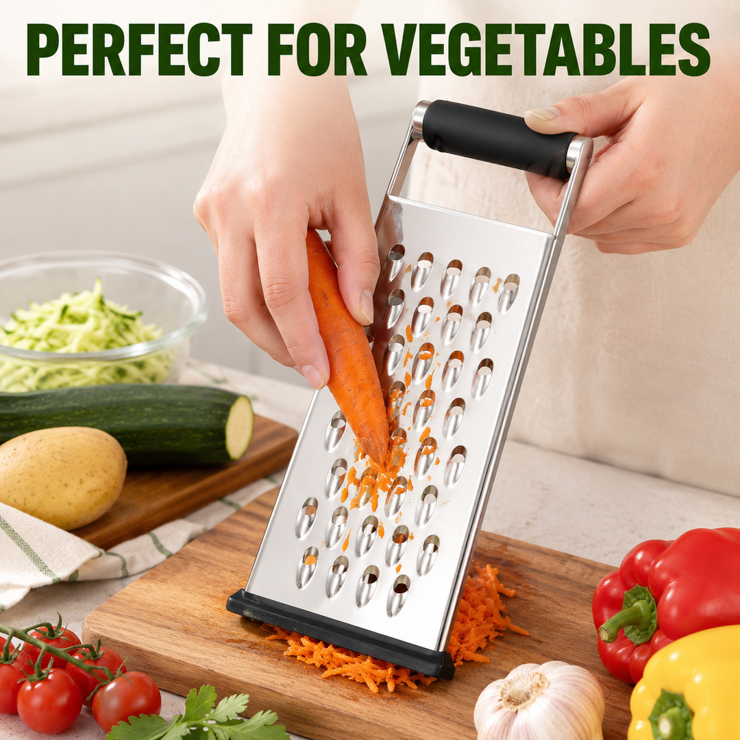 Handheld Stainless Steel Grater Non‑Slip Kitchen Shredder for Cheese &amp; Vegetables