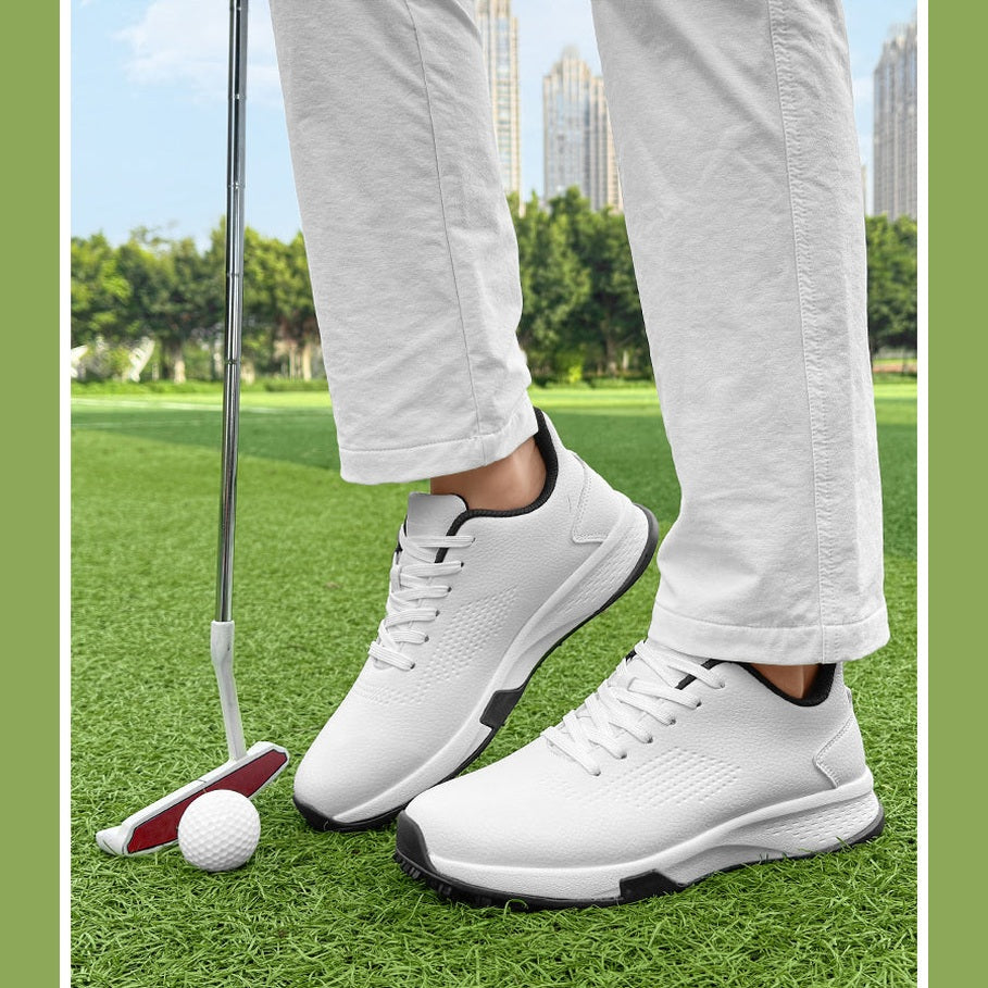 KSOKGOF Men Women Golf Shoes, Universal Golf Footwear with Excellent Traction, Stable Comfortable Golf Sneakers for All Golfers, White/Black G8002
