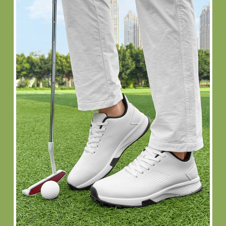 KSOKGOF Men Women Golf Shoes, Universal Golf Footwear with Excellent Traction, Stable Comfortable Golf Sneakers for All Golfers, White/Black G8002