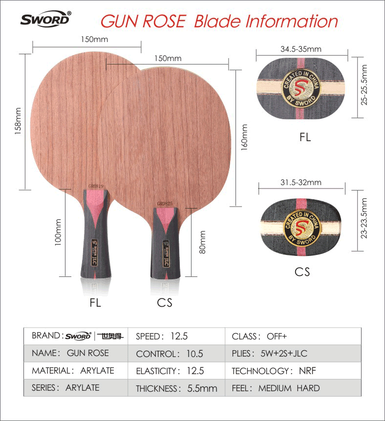 Sword GUN & ROSE Table Tennis Blade