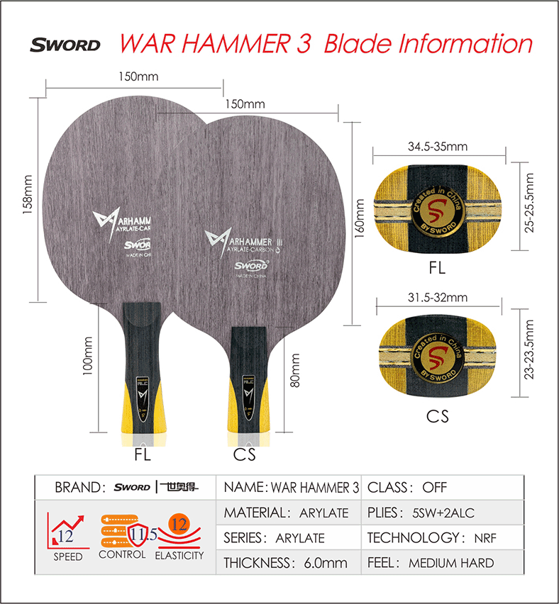 Sword 3-WAR HAMMER 3 Table Tennis Blade
