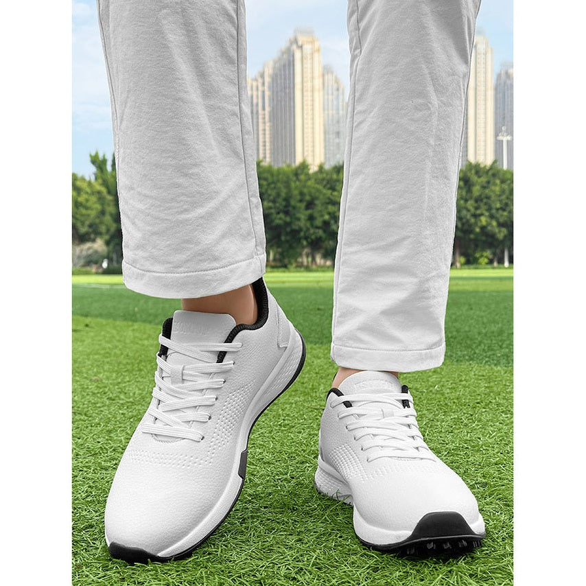 KSOKGOF Men Women Golf Shoes, Universal Golf Footwear with Excellent Traction, Stable Comfortable Golf Sneakers for All Golfers, White/Black G8002