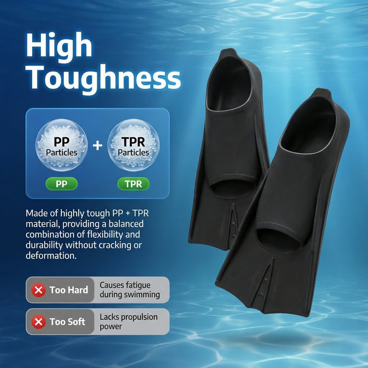SPP Premium Short Black Swimming Flippers, Snorkeling Diving Training Fins for Adult Children F635