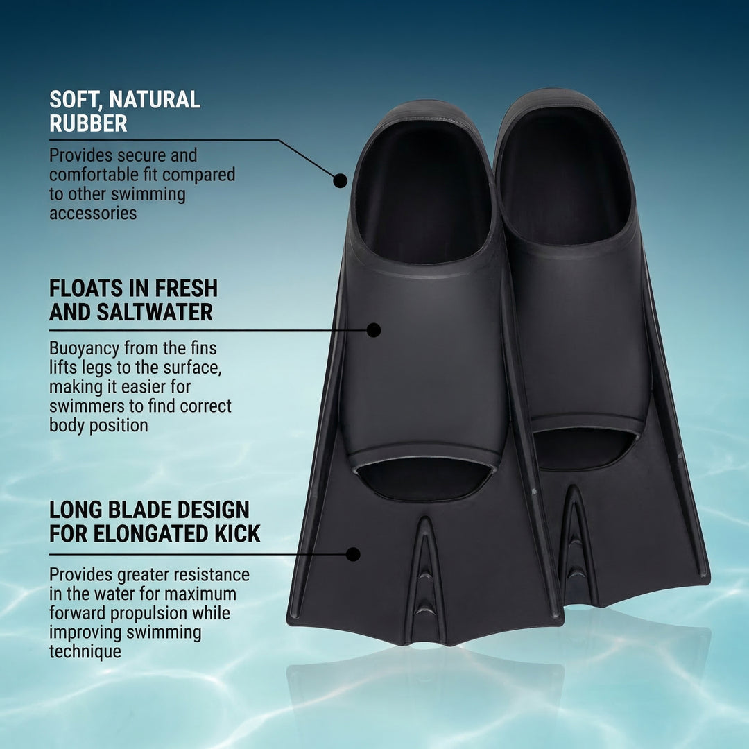 SPP Premium Short Black Swimming Flippers, Snorkeling Diving Training Fins for Adult Children F635