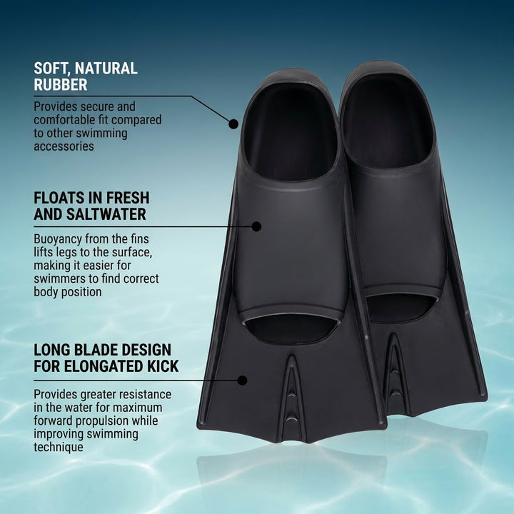 SPP Premium Short Black Swimming Flippers, Snorkeling Diving Training Fins for Adult Children F635