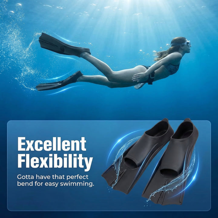 SPP Premium Short Black Swimming Flippers, Snorkeling Diving Training Fins for Adult Children F635