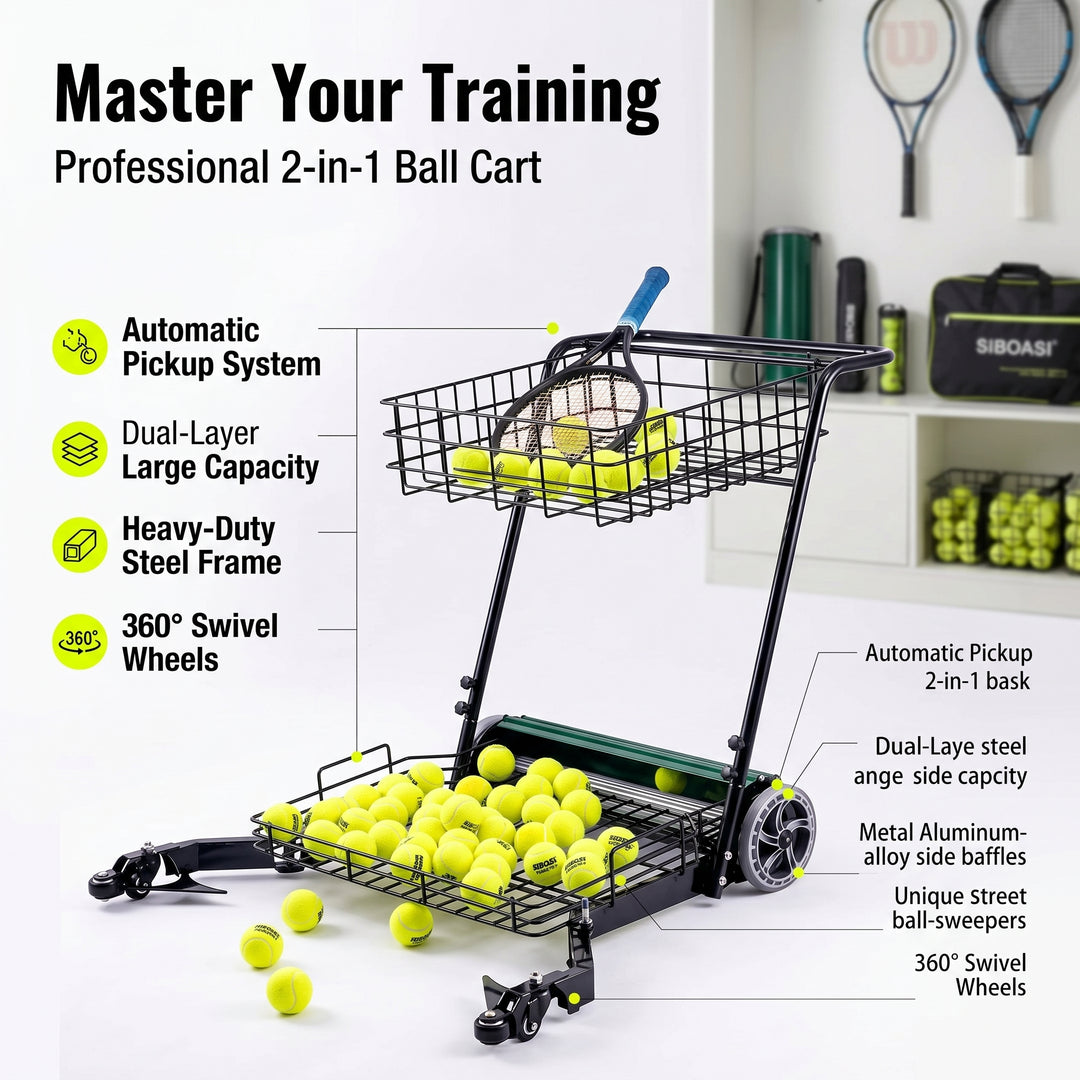 SIBOASI Practical Tennis Ball Mower Efficient Sports Ball Collector For Court Training Use SS-S705T