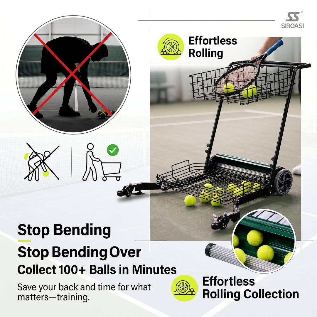 SIBOASI Practical Tennis Ball Mower Efficient Sports Ball Collector For Court Training Use SS-S705T