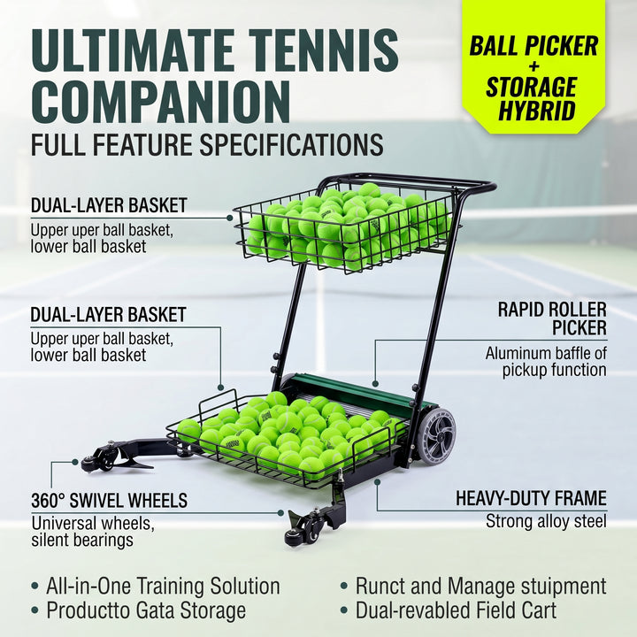 SIBOASI Practical Tennis Ball Mower Efficient Sports Ball Collector For Court Training Use SS-S705T