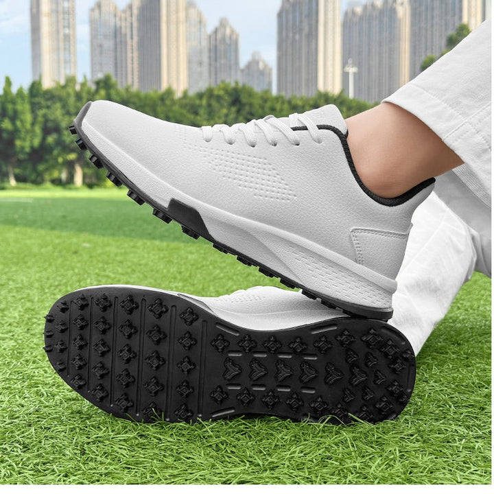 KSOKGOF Men Women Golf Shoes, Universal Golf Footwear with Excellent Traction, Stable Comfortable Golf Sneakers for All Golfers, White/Black G8002