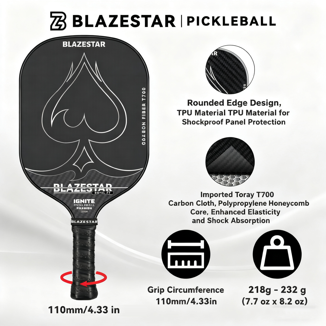 BLAZESTAR Professional ROYAL-F7 Pickleball Paddle T700 Carbon Fiber Matte Control Paddle