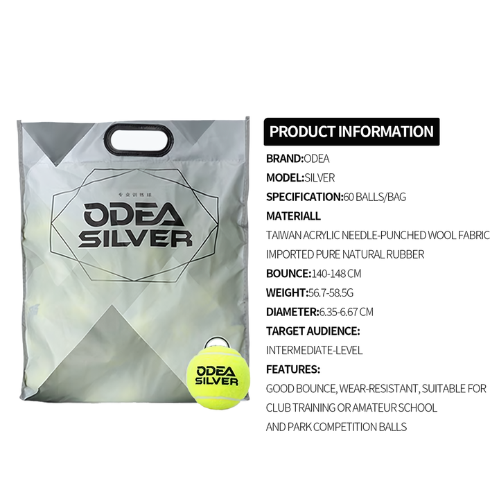 ODEA Silver Training Tennis Balls 60PCS (Rebound 135-147CM ITF)