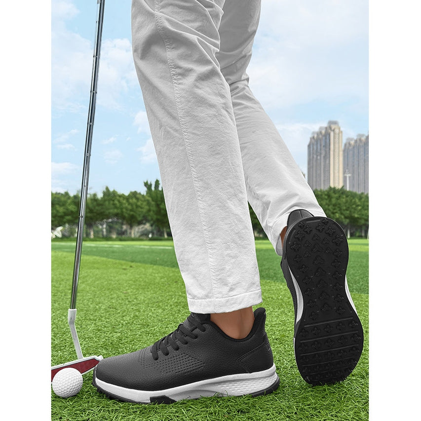 KSOKGOF Men Women Golf Shoes, Universal Golf Footwear with Excellent Traction, Stable Comfortable Golf Sneakers for All Golfers, White/Black G8002