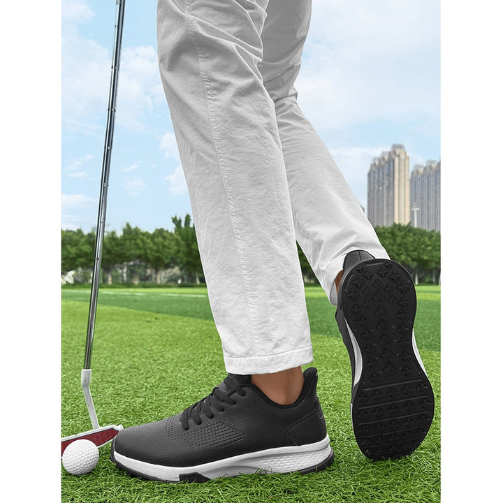 KSOKGOF Men Women Golf Shoes, Universal Golf Footwear with Excellent Traction, Stable Comfortable Golf Sneakers for All Golfers, White/Black G8002