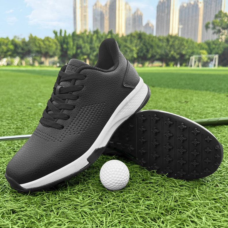 KSOKGOF Men Women Golf Shoes, Universal Golf Footwear with Excellent Traction, Stable Comfortable Golf Sneakers for All Golfers, White/Black G8002