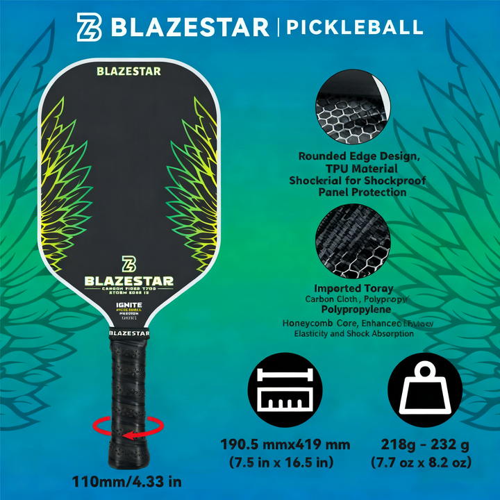 BLAZESTAR STORM EDGE 13 Series T700 Carbon Fiber Professional Pickleball Paddle