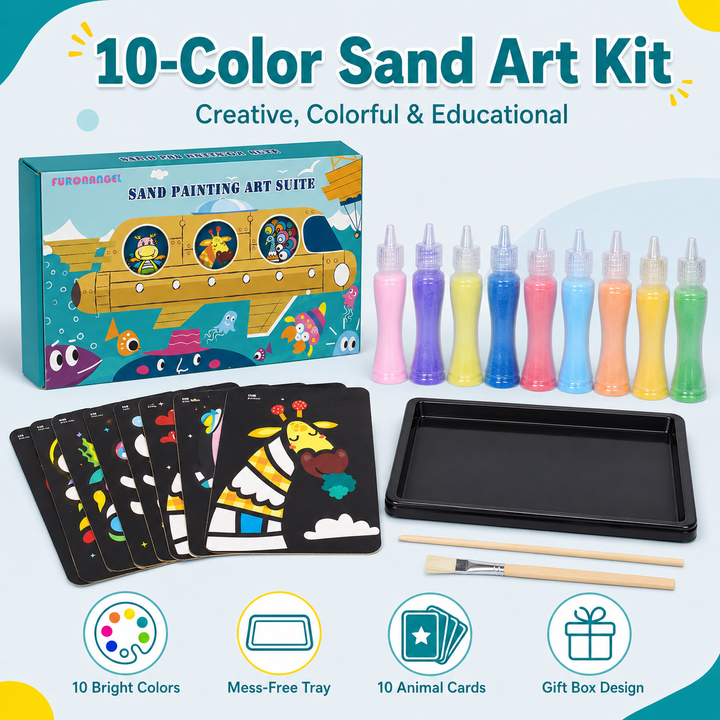 Kids Sand Art &amp; Transfer Craft Kit – 10 Colors &amp; 10 Animal Cards