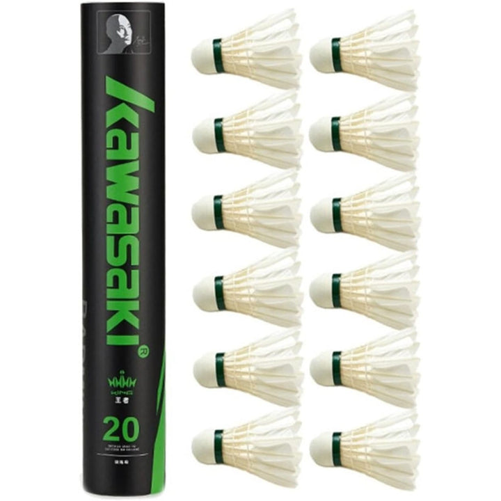 Kawasaki 12-Pack Intact Dack Feather Badminton Shuttlecocks with High Stability, Profession Badminton Balls Model 20 Speed 78