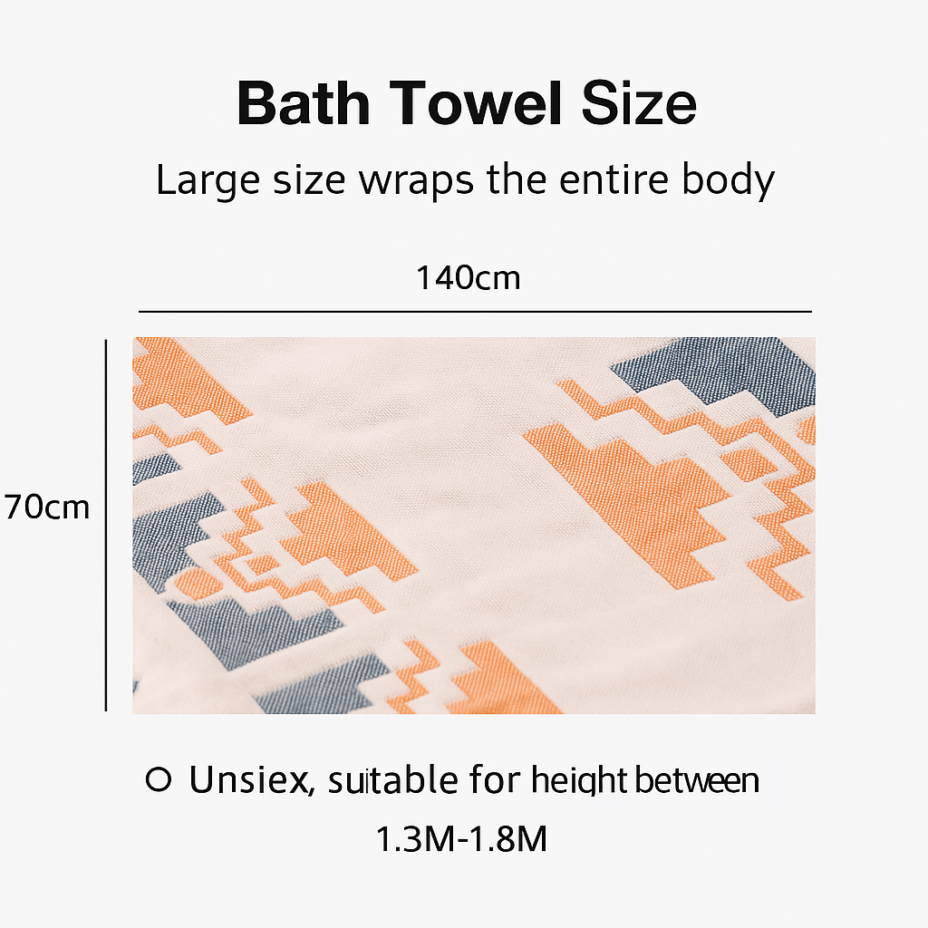 Cotton Gauze Bath Towel – 4-Layer Cotton, Soft, Absorbent, Breathable, Quick-Dry, Lint-Free for Adults