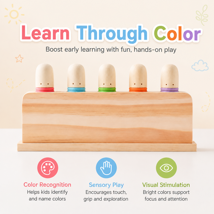Wooden Pop‑Up Peg Montessori Toy, Fine Motor Skill Early Learning Sensory Toy for Toddlers