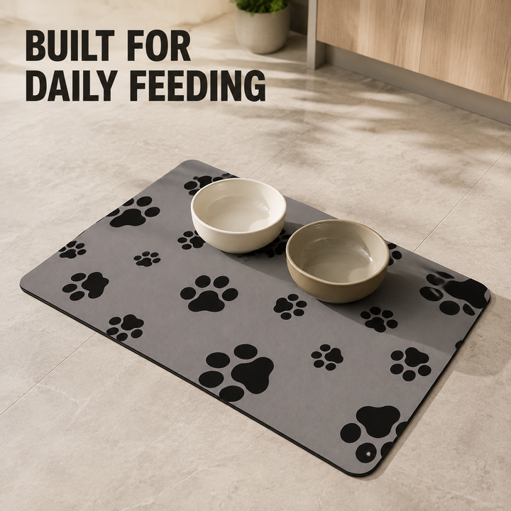 Pet Feeding Mat for Dog Cat, 80x50cm Non‑Slip Quick Dry Pet Food Water Bowl Mat, Waterproof Easy Wipe Clean Pet Placemat