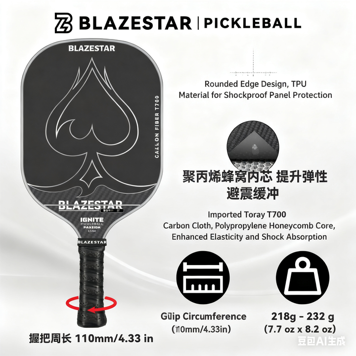BLAZESTAR Professional ROYAL-F7 Pickleball Paddle T700 Carbon Fiber Matte Control Paddle