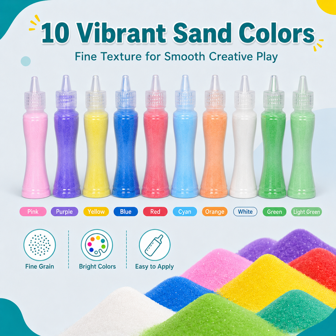 Kids Sand Art &amp; Transfer Craft Kit – 10 Colors &amp; 10 Animal Cards