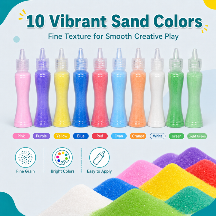 Kids Sand Art &amp; Transfer Craft Kit – 10 Colors &amp; 10 Animal Cards
