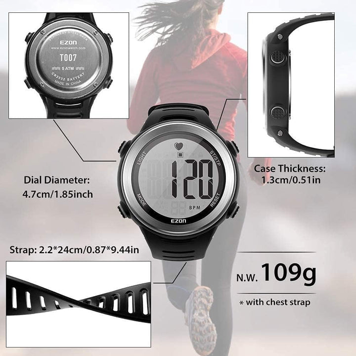 EZON T007 Heart Rate Monitor Watch | Waterproof Fitness Tracker with Stopwatch Hourly Chime