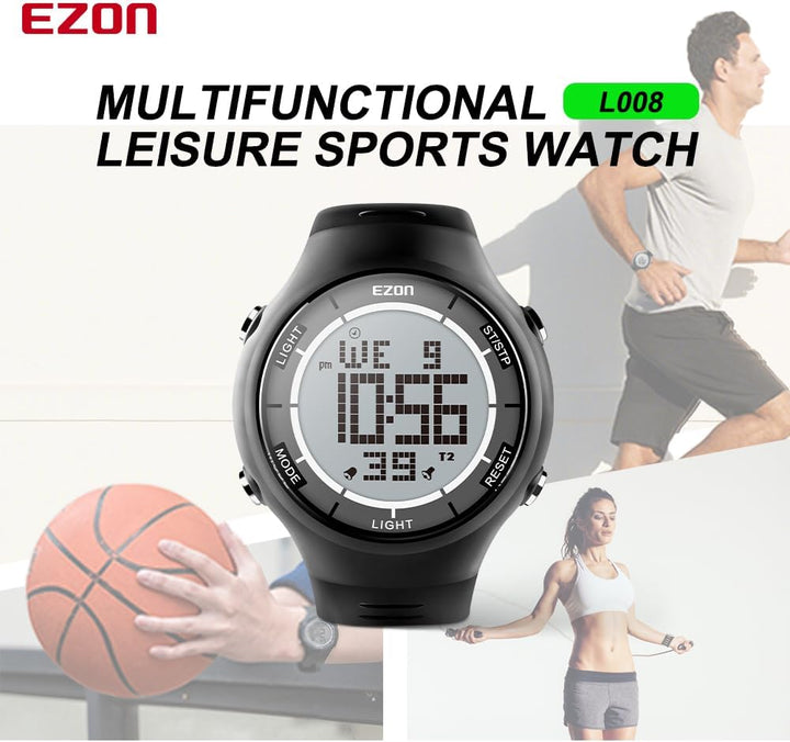 EZON 5ATM Waterproof Digital Sports Watch – Pedometer,  Tracker, Stopwatch, Fitness Watch L008