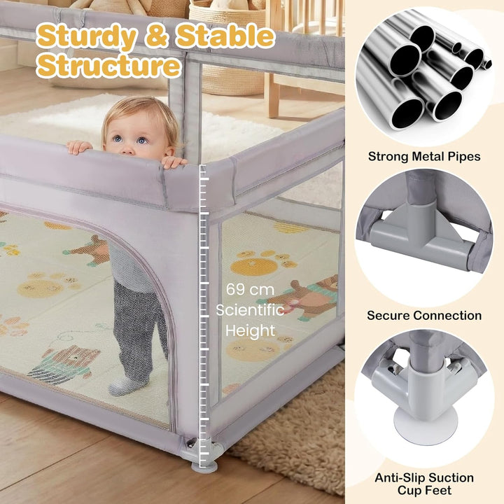 Baby Playpen 180 × 150cm / 200 × 160cm – Extra Large Indoor &amp; Outdoor Activity Center