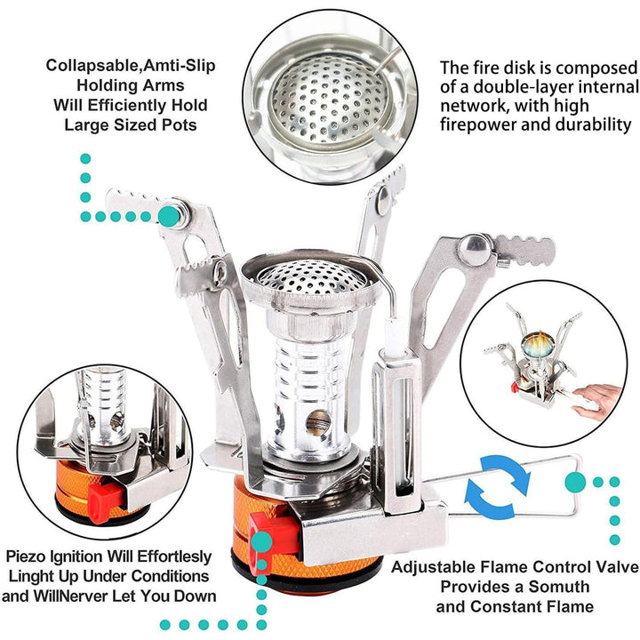 All-in-One Mini Camping Stove - Powerful Flame Portable Burner for Outdoor Camping &amp; Picnic