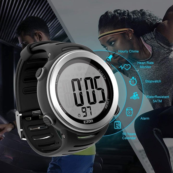 EZON T007 Heart Rate Monitor Watch | Waterproof Fitness Tracker with Stopwatch Hourly Chime