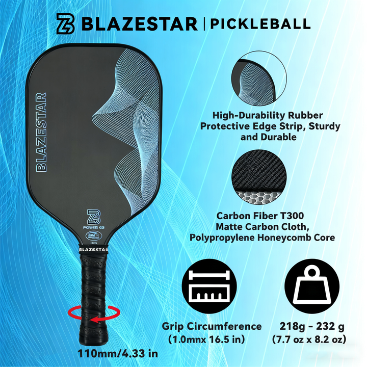 BLAZESTAR T300 Carbon Fiber Pickleball Paddle – Professional Tournament & Training Paddle