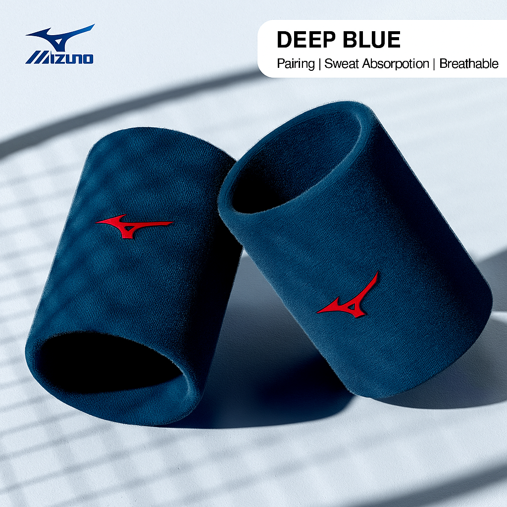 Mizuno Wristband - Sports Wristband for Badminton, Tennis, Basketball, Sweat-Absorbent Wipes