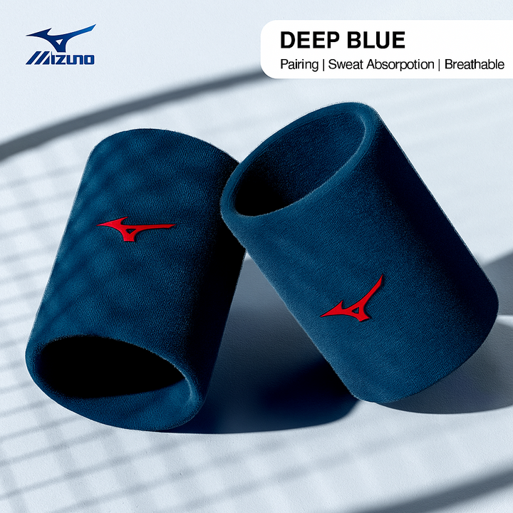 Mizuno Wristband - Sports Wristband for Badminton, Tennis, Basketball, Sweat-Absorbent Wipes