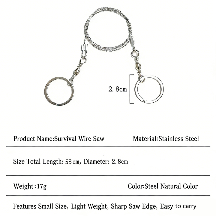 Portable Loop Survival Wire Saw - 4-Strand Steel Chain Saw for Outdoor Emergency (OPP Packaged)