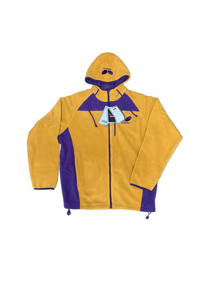 Butterfly Fleece Ping Pong Jacket – Yellow & Purple Classic Hooded Windbreaker with Embroidered Logo 0615