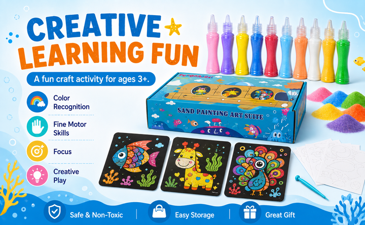Kids Sand Art &amp; Transfer Craft Kit – 10 Colors &amp; 10 Animal Cards